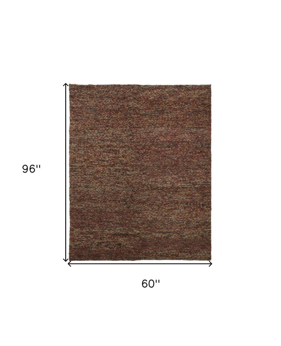 5' x 8' Wool Hand Woven Distressed Area Rug - Orange Red