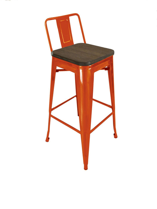 Wood And Steel Low Back Bar Height Bar Chairs (Set of 4) - Brown And Orange