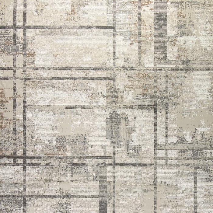 9' X 12' Abstract Non Skid Area Rug Polyester - Ivory And Gray