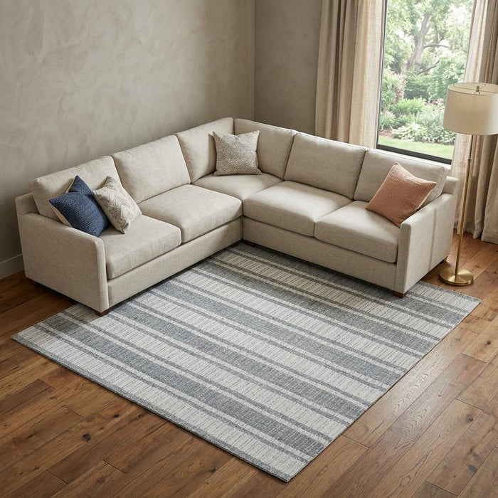 9' X 13' Wool Striped Hand Tufted Area Rug (744421) - Gray / White