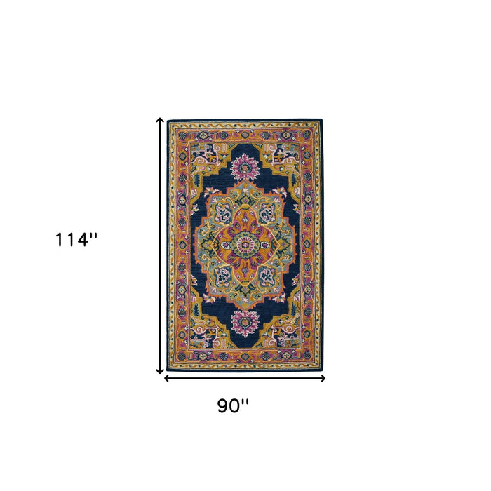 8' X 10' Wool Medallion Hand Tufted Area Rug - Blue And Brown