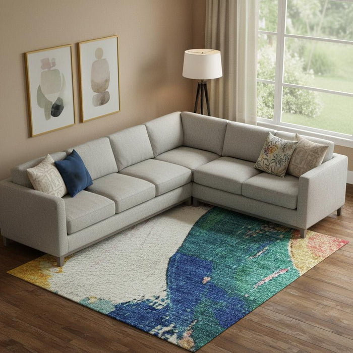10' X 14' Abstract Washable Area Rug With UV Protection (709582) - Blush / Blue / Emerald