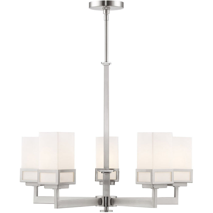28" Five-Light Dimmable Chandelier With Shades - Nickel