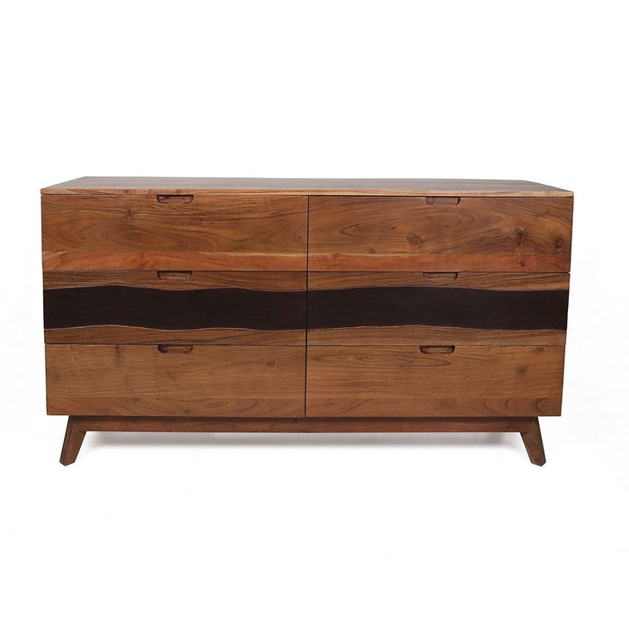 Giga Sierra 6 Drawer Sideboard in natural wood finish, showcasing its sleek design and six spacious drawers.