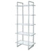 CoasterEssence Hartford 79-inch 5-shelf glass bookshelf in chrome finish