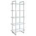 CoasterEssence Hartford 79-inch 5-shelf glass bookshelf in chrome finish