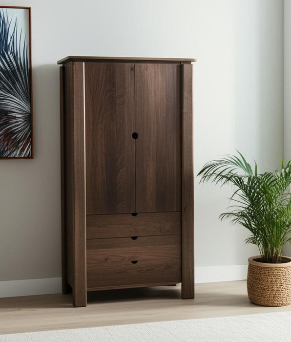 40" Solid Wood Curio Cabinet With Two Doors And Three Drawers - Dark Brown