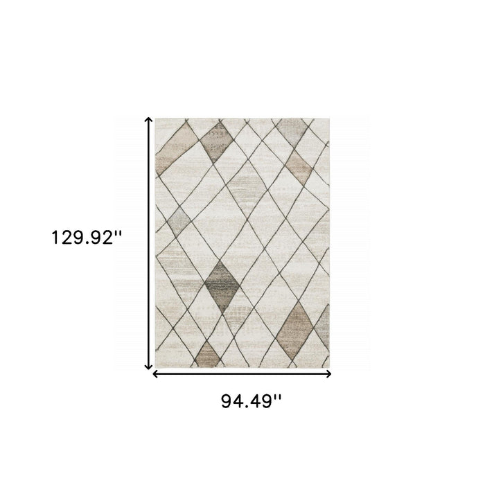 8' x 11' Geometric Power Loom Stain Resistant Area Rug - Beige Gray Tan And Brown