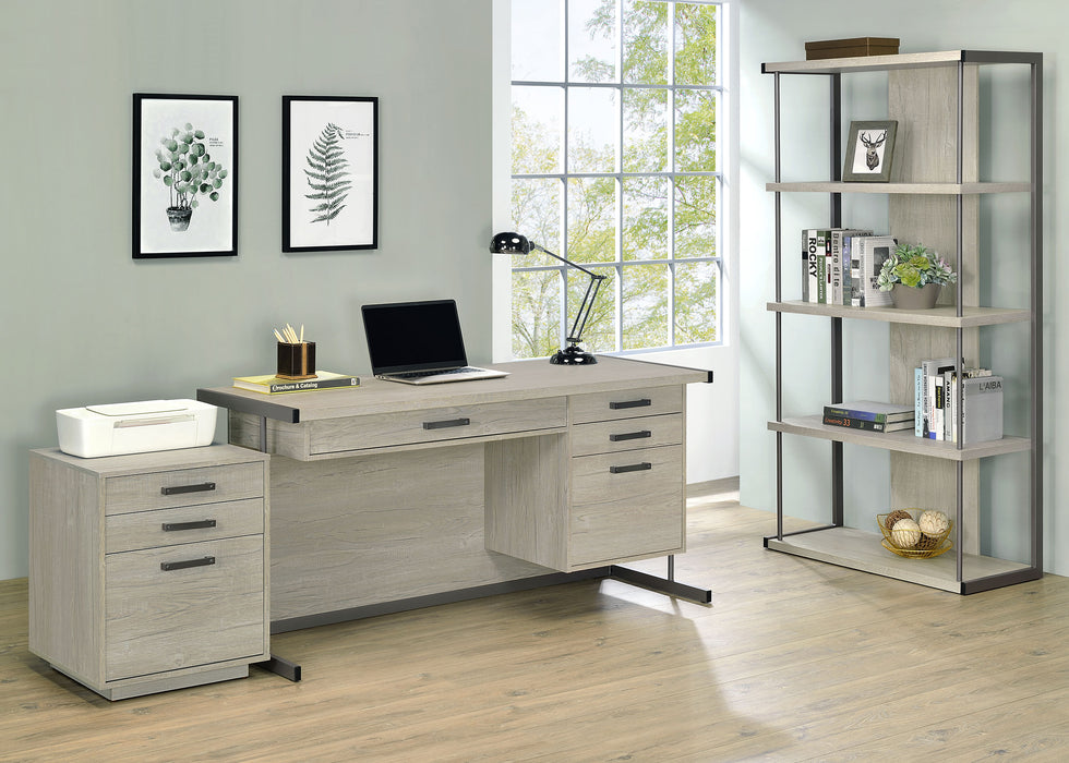 CoasterEssence Loomis 3-drawer home office file cabinet in whitewashed grey with wood-look finish