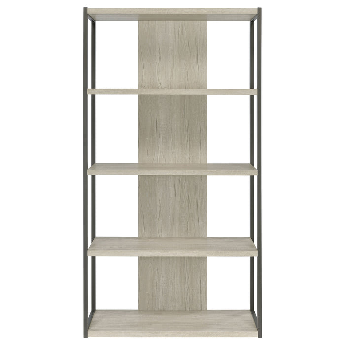 CoasterEssence Loomis 72-inch 3-shelf bookshelf in whitewashed grey finish