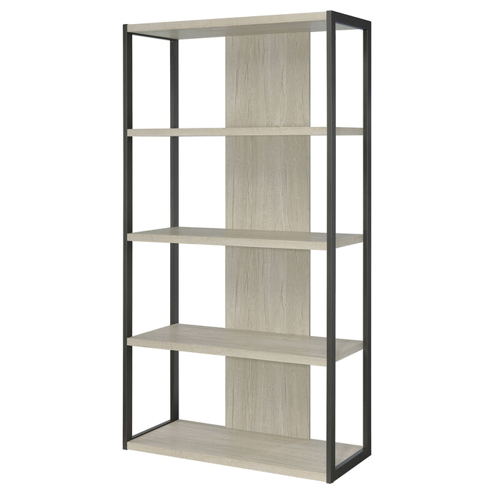 CoasterEssence Loomis 72-inch 3-shelf bookshelf in whitewashed grey finish