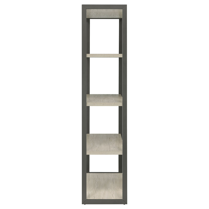 CoasterEssence Loomis 72-inch 3-shelf bookshelf in whitewashed grey finish