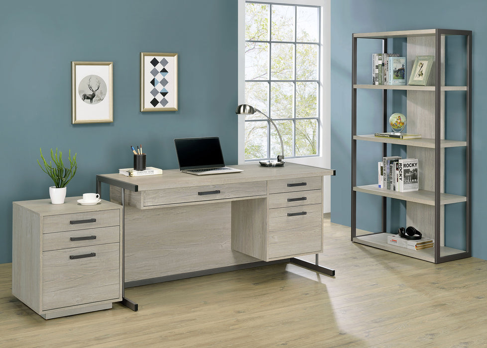 CoasterEssence Loomis 72-inch 3-shelf bookshelf in whitewashed grey finish
