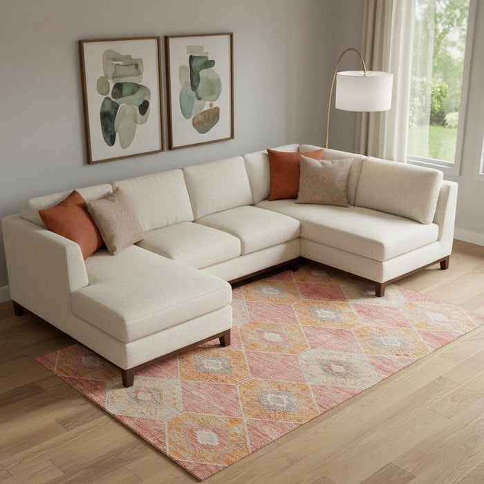 10' X 14' Geometric Washable Area Rug With UV Protection (706001) - Coral / Orange / Beige