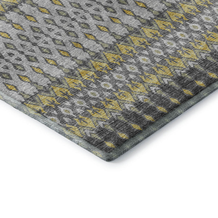 10' X 14' Tribal Distressed Washable Area Rug With UV Protection (643815) - Gray / Gold