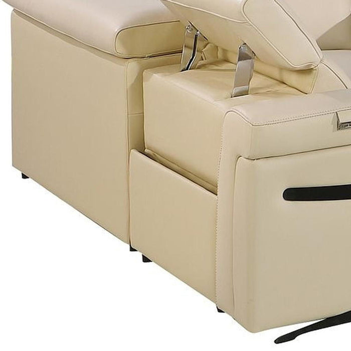 Italian Leather Power Reclining U Shaped Eight Piece Sectional With Console - Beige