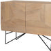 Natural wood and metal accent cabinet with carved geometric design, two doors, and a modern style by HomeRoots.