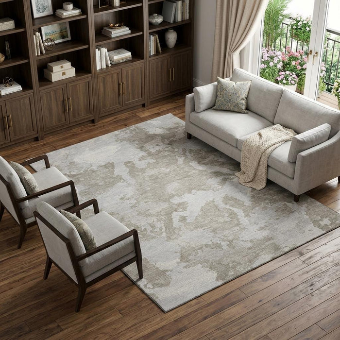 10' X 14' Abstract Washable Area Rug With UV Protection (693360) - Taupe / Gray / Silver