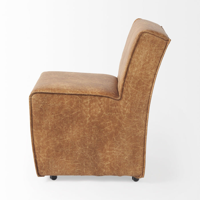 Upholstered Faux Leather Dining Side Chairs With Wheels (Set of 2) - Brown