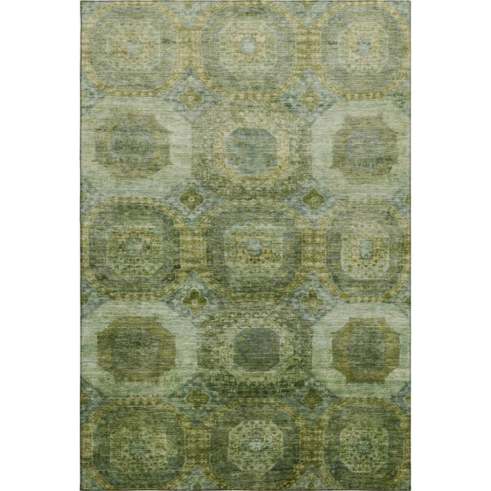 10' X 14' Abstract Geometric Washable Area Rug With UV Protection (708934) - Artichoke Green / Beige
