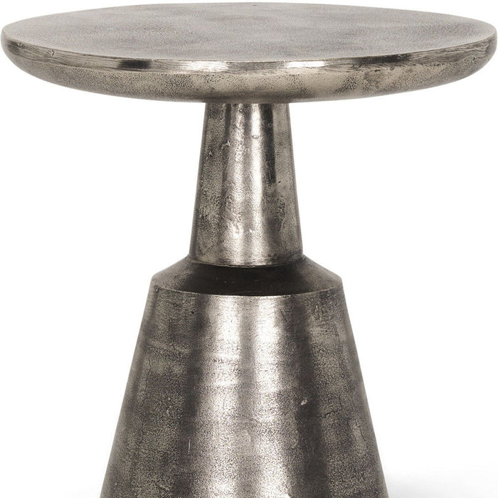 Distressed Iron Round Pedestal End Table - Silver