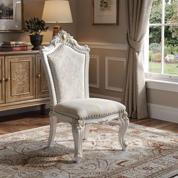 Faux Leather Damask Side Chair (Set of 2) - Beige And White