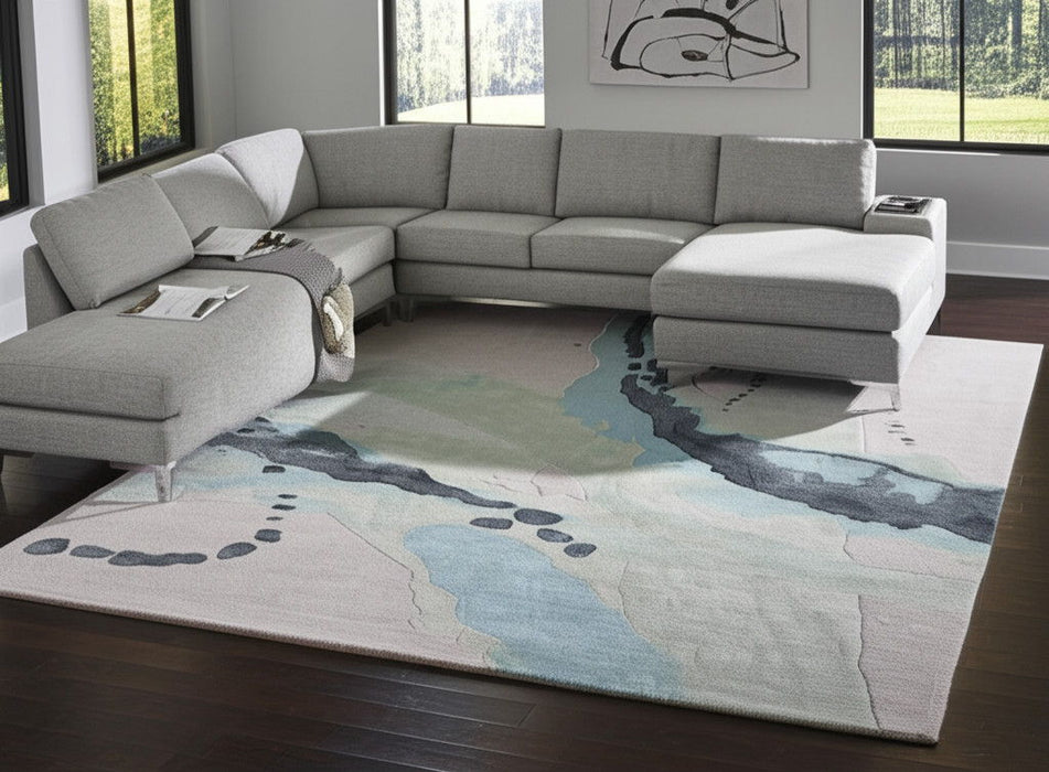 9' X 12' Abstract Hand Tufted Area Rug - Green