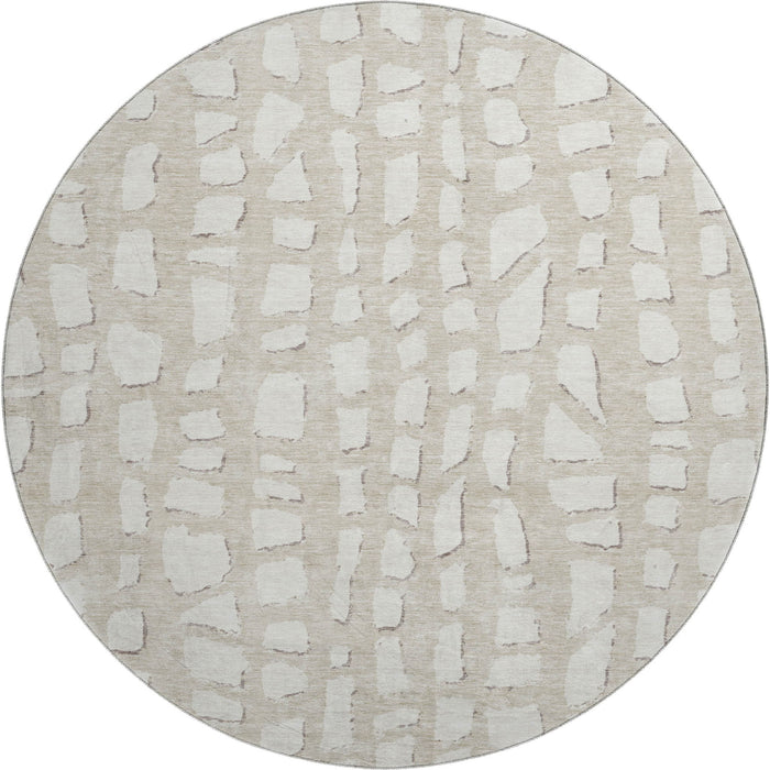 8' Cobblestone Washable Round Rug With UV Protection - Beige And Ivory