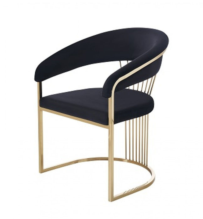 Upholstered Velvet Open Back Dining Arm Chair - Black / Gold