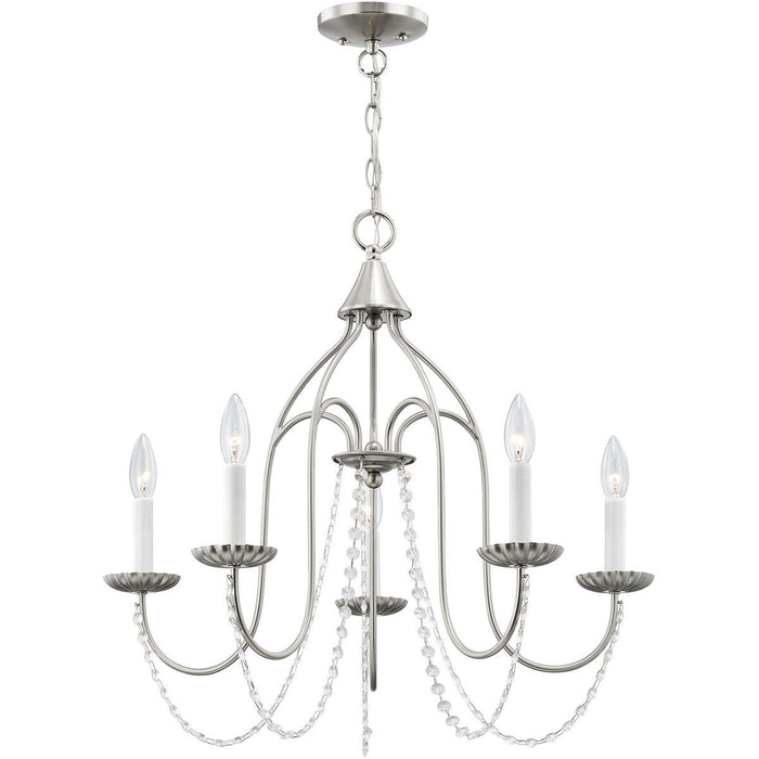 23'' Five Light Dimmable Chandelier With Shades - Nickel