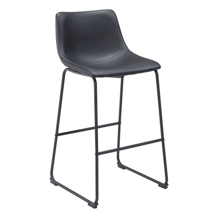 29" Transitional Faux Leather And Steel Counter Height Bar Chairs (Set of 2) - Black