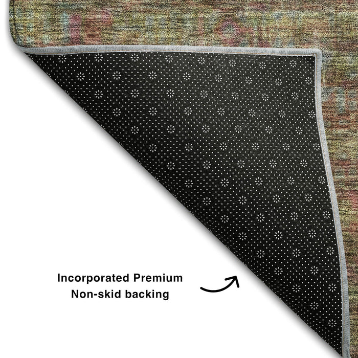 10' X 14' Abstract Washable Area Rug With UV Protection (688117) - Artichoke Green / Pink