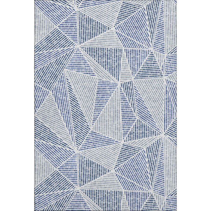 10' X 14' Geometric Washable Area Rug With UV Protection (651971) - Navy Blue / Ivory