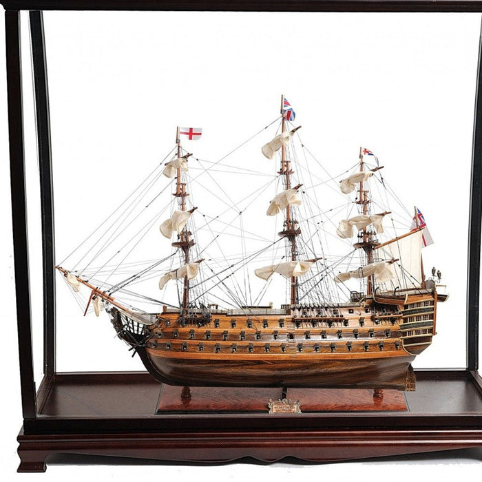 Hand Painted HMS Victory Large Table Top Display Model Boat - Brown
