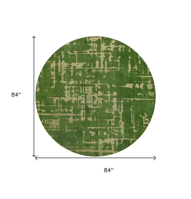 8' Round Abstract Non Skid Area Rug - Green
