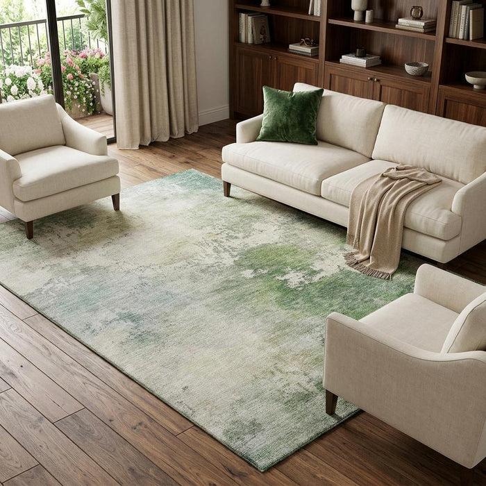 10' X 14' Abstract Washable Area Rug With UV Protection (687083) - Artichoke Green / Beige