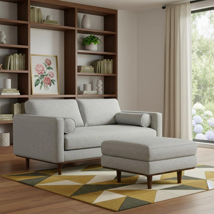 72" 2 Piece Living Room Set Fabric Sofa With Ottoman With Brown Legs - Gray
