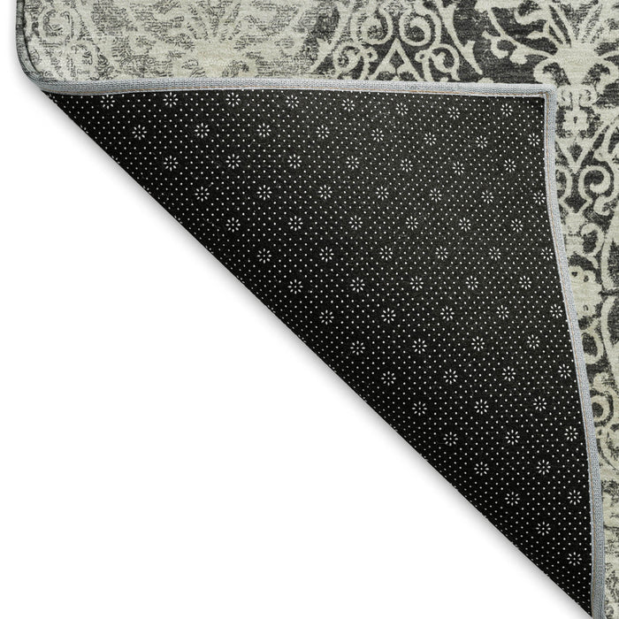 10' X 14' Damask Washable Area Rug With UV Protection (692076) - Charcoal / Ivory