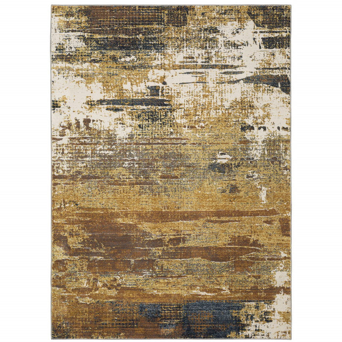 10' x 13' Abstract Power Loom Stain Resistant Area Rug - Gold Brown Rust Gray Blue And Beige