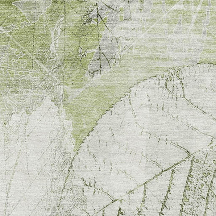 10' X 14' Floral Washable Area Rug With UV Protection (705725) - Artichoke Green / Ivory