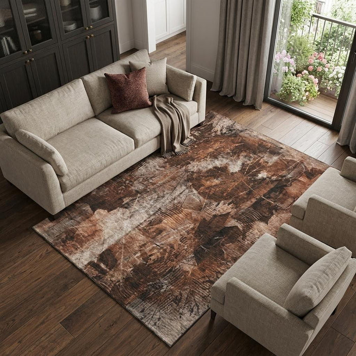 10' X 14' Floral Washable Area Rug With UV Protection (649084) - Rust / Ivory