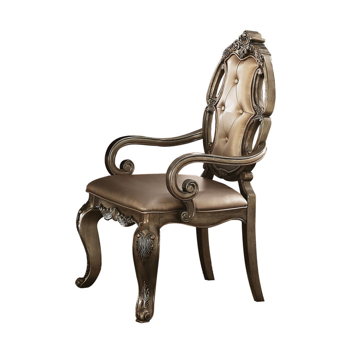 Tufted Upholstered Faux Leather And Solid Wood Dining Arm Chairs (Set of 2) - Oak