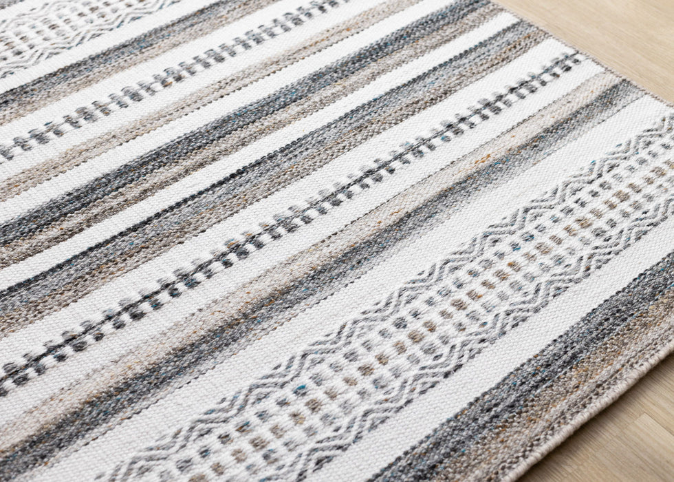 8' X 11' Striped Hand Woven Area Rug (660303) - Cream / Beige / Gray
