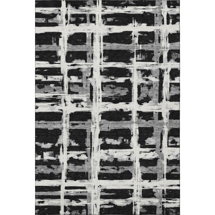 10' X 14' Striped Washable Area Rug With UV Protection - Black And Silver