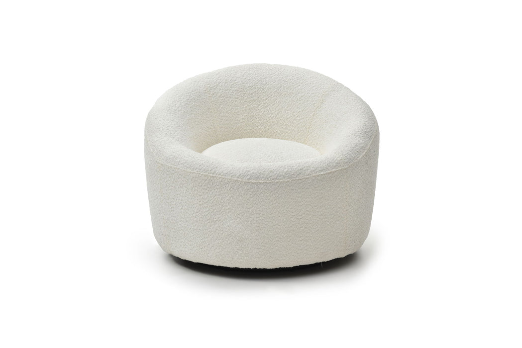 Boucle Swivel Lounge Chair - White