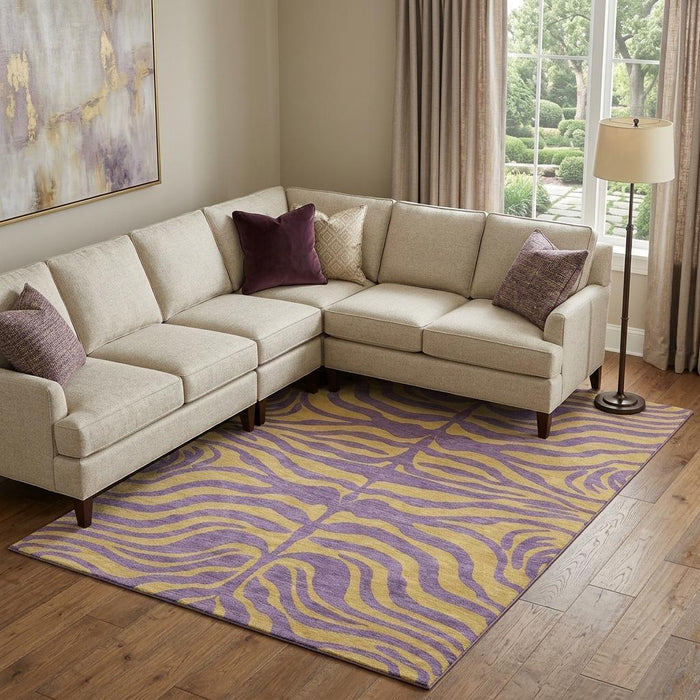 10' X 14' Animal Print Washable Area Rug With UV Protection (681857) - Purple / Peach