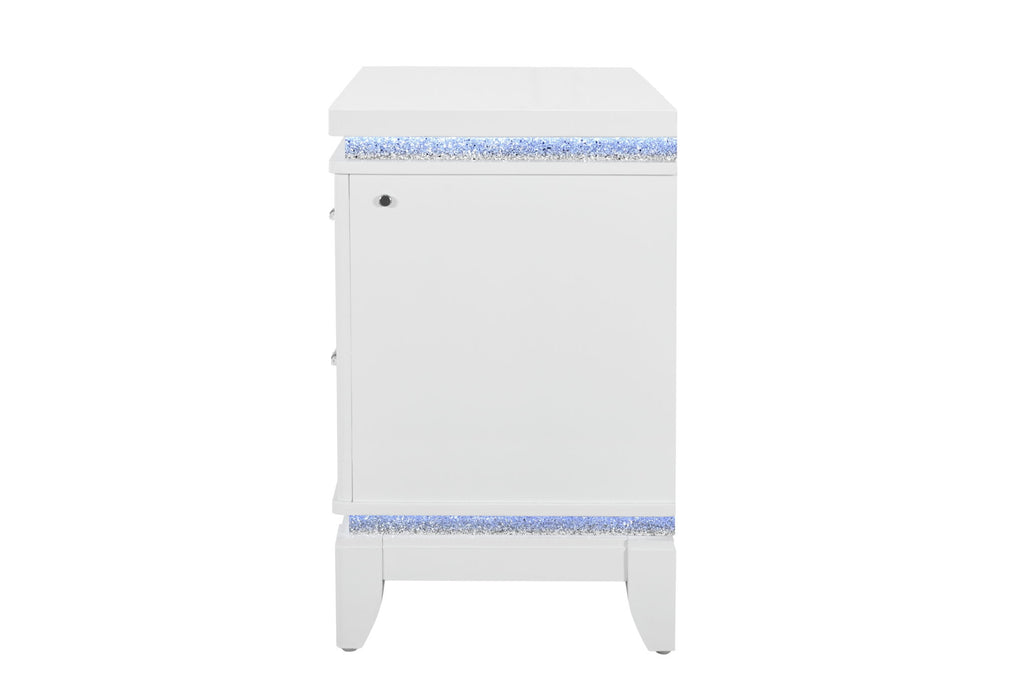 Alina - Nightstand With Cooler, LED, Speaker And USB - White