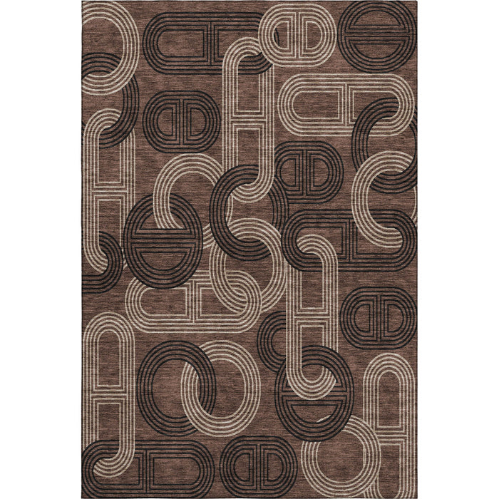 10' X 14' Geometric Washable Area Rug With UV Protection (676530) - Chocolate / Black / Beige