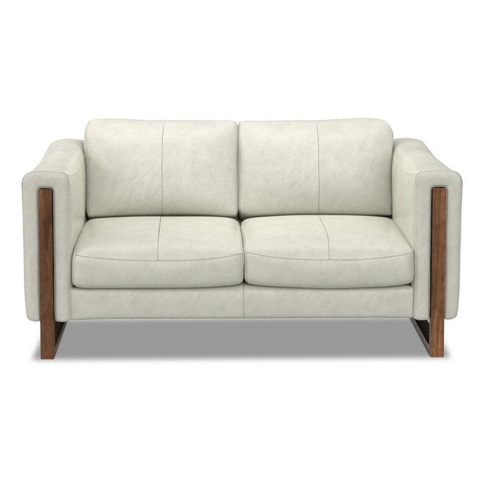 Leather Sofa With Walnut Legs - Gray