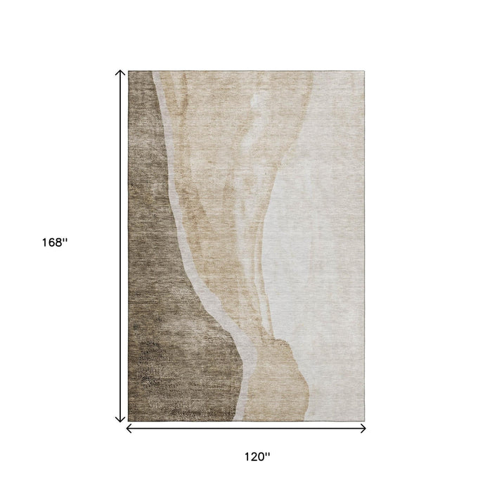 10' X 14' Abstract Washable Area Rug With UV Protection (655306) - Brown / Ivory